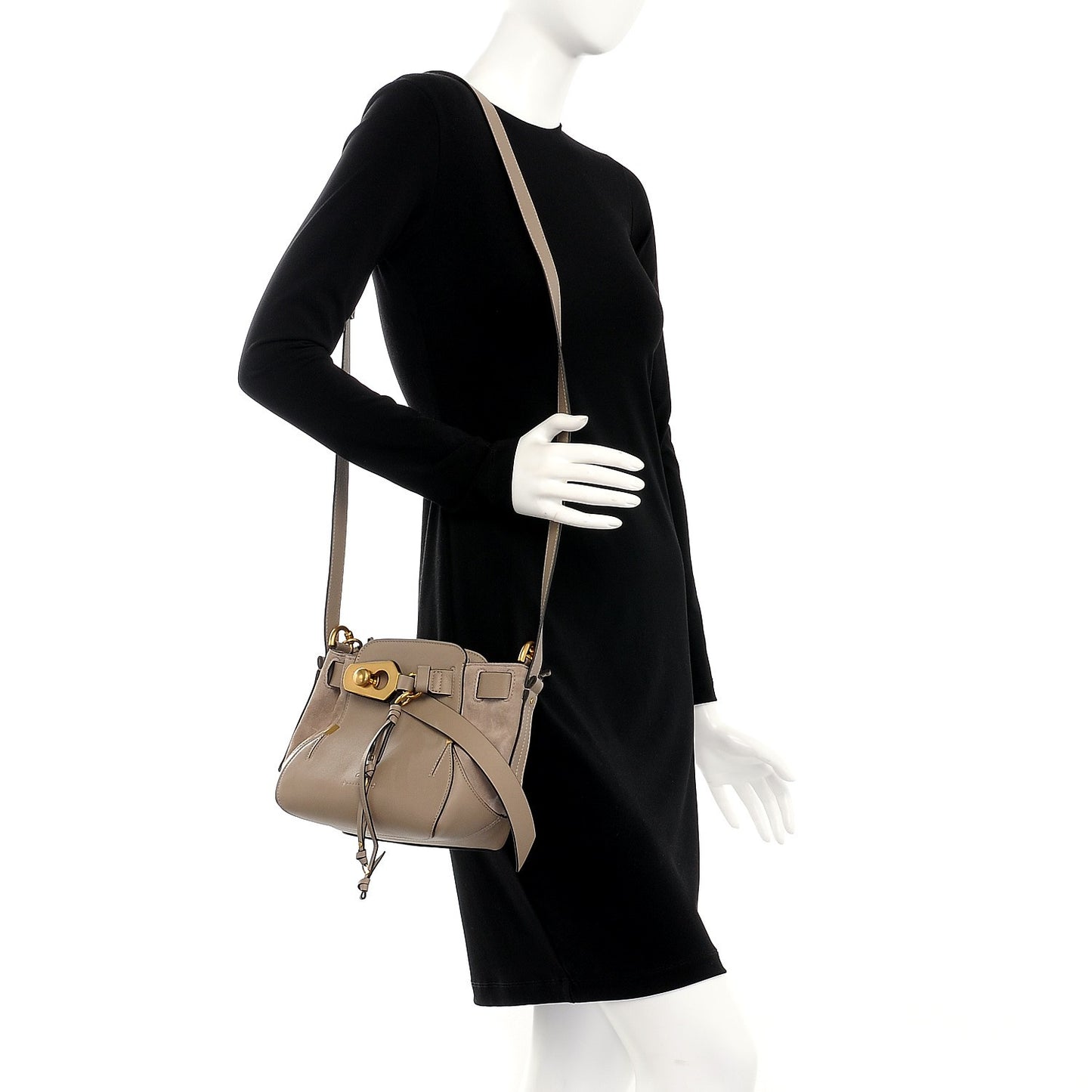 Suede Calfskin Small Owen Bucket Bag Motty Grey