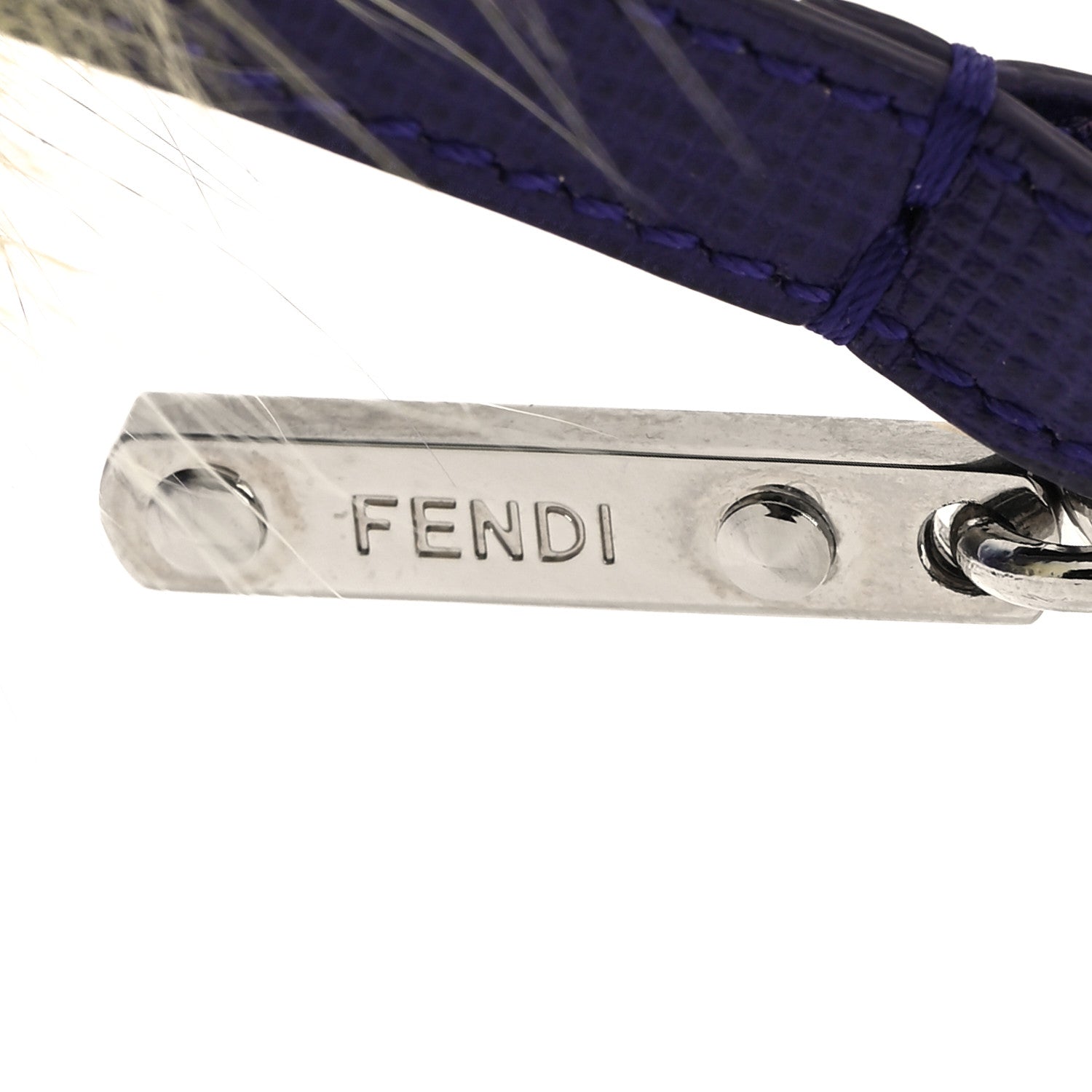 Fendi Fox Fur Vitello Elite Tri-Color Pom Pom Bag Charm Giallo Fluo Nebula Viola 3 of 3