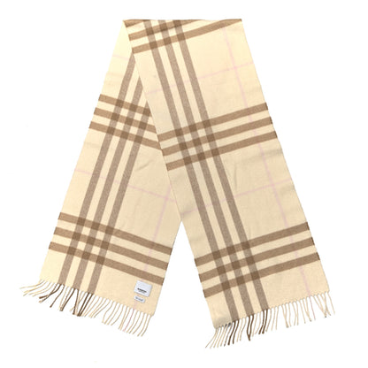 Burberry Cashmere Giant Check Fringe Scarf Limestone 2 of 3