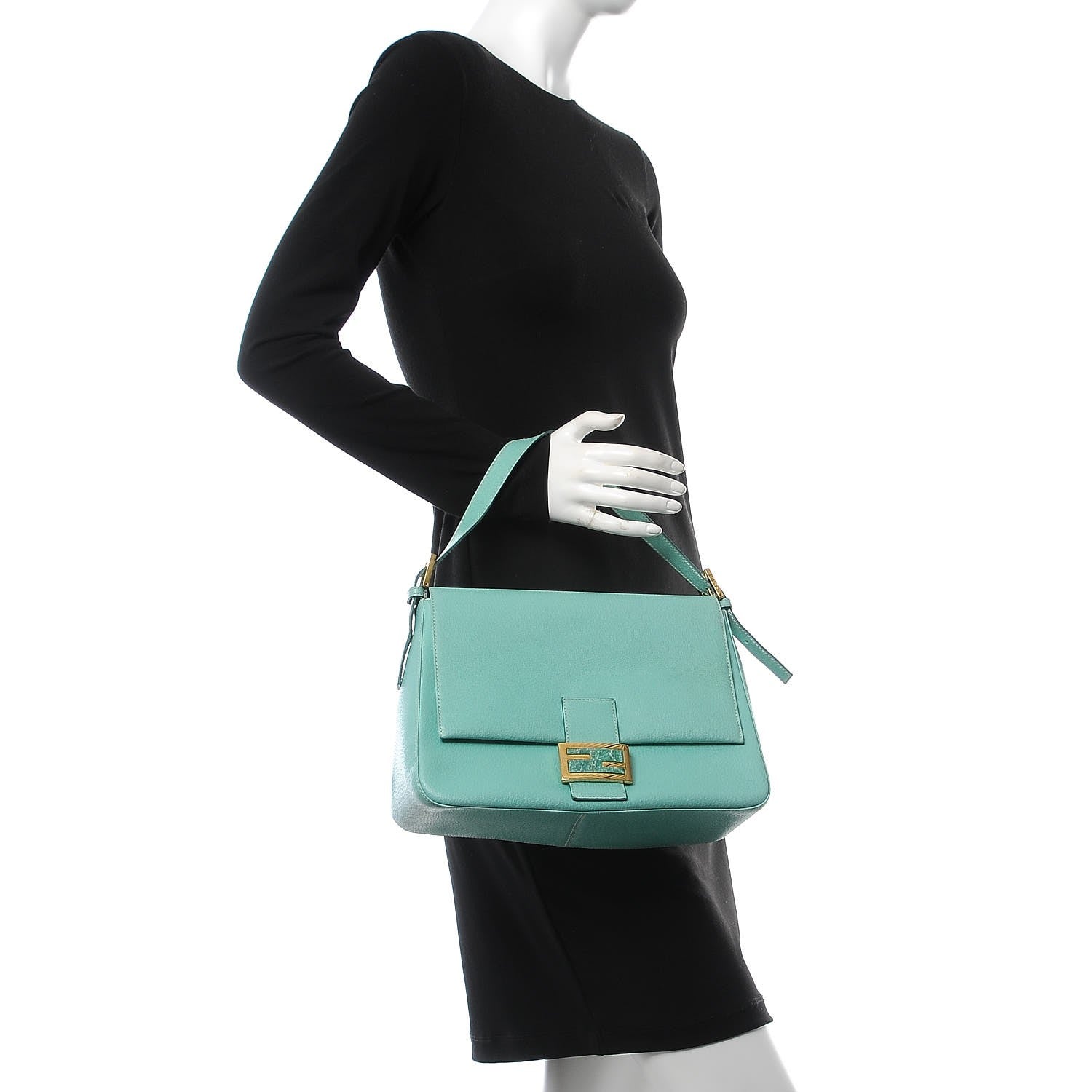 Fendi Leather Big Forever Mama Baguette Turquoise 2 of 6
