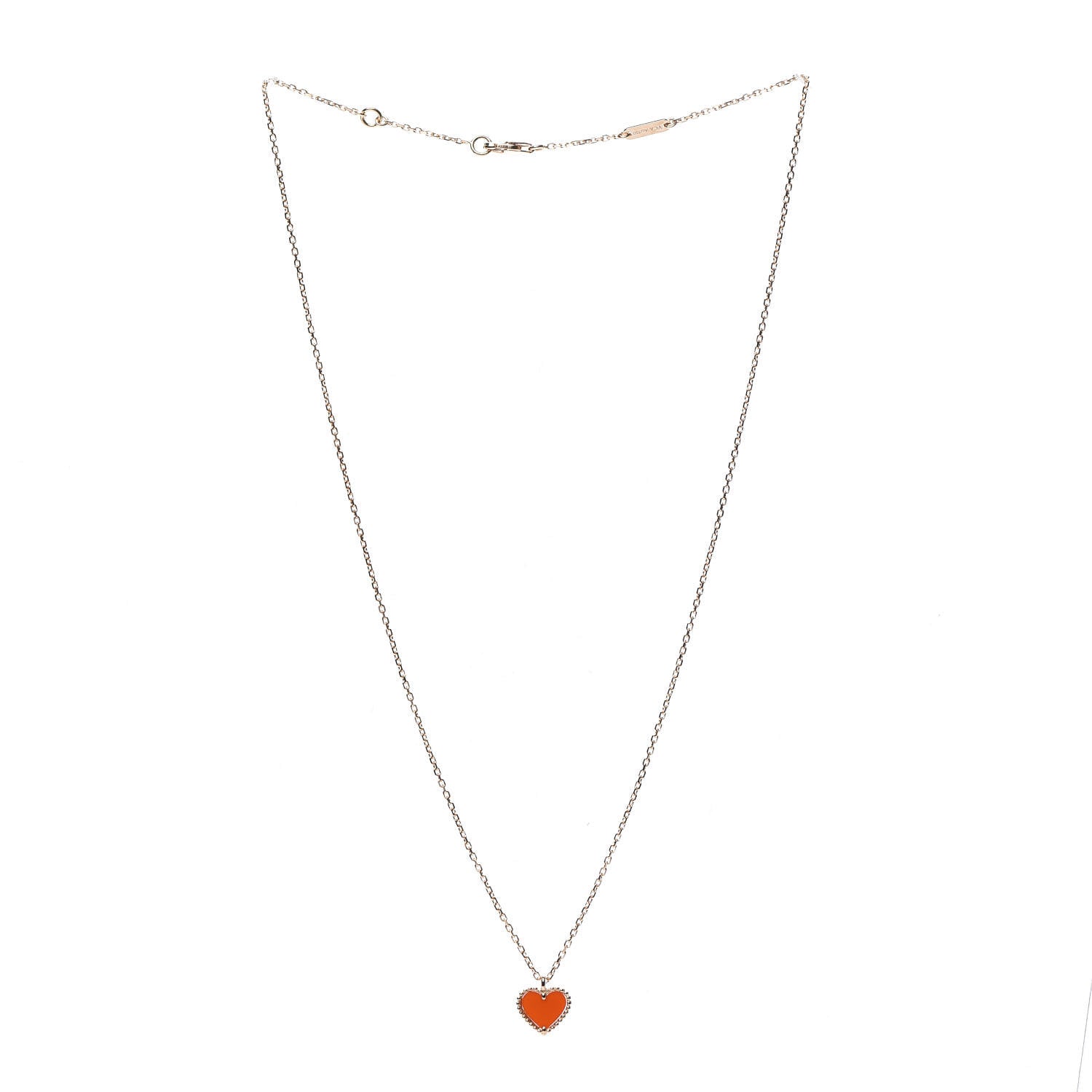 Van Cleef & Arpels 18K Rose Gold Carnelian Sweet Alhambra Heart Pendant Necklace 3 of 7