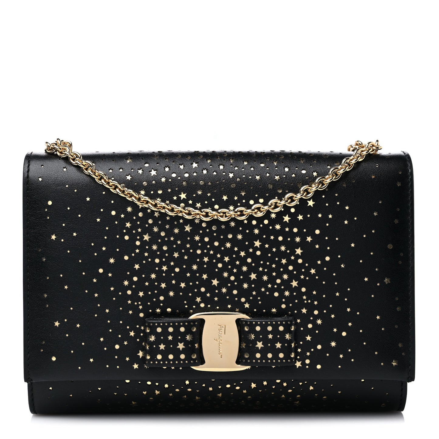 Laser Cut Calfskin Vara Bow Shoulder Bag Black