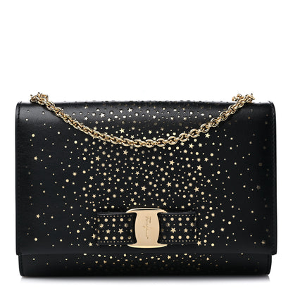 Salvatore Ferragamo Laser Cut Calfskin Vara Bow Shoulder Bag Black 1 of 9