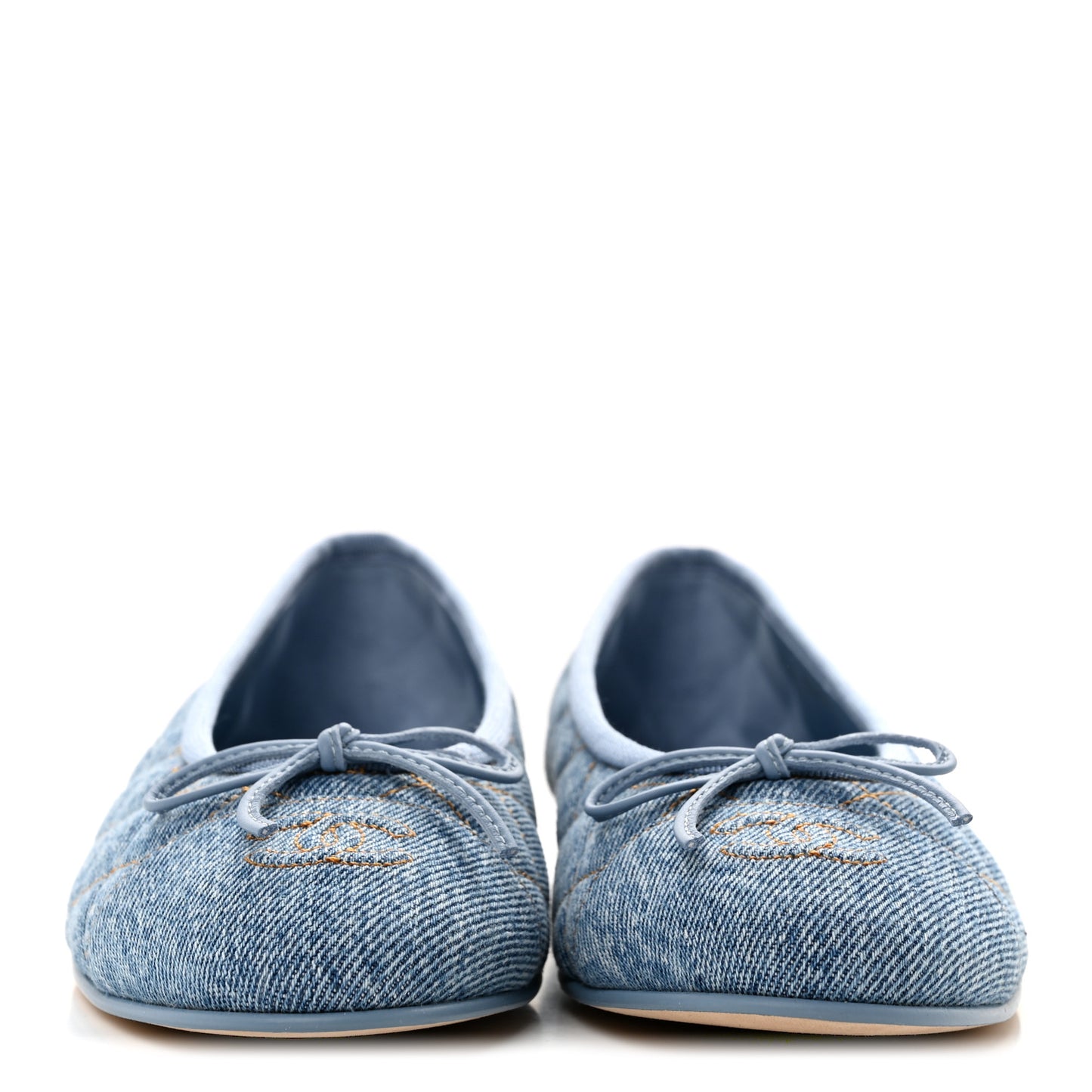 Denim Quilted CC Cap Toe Ballerina Flats 37.5 Light Blue