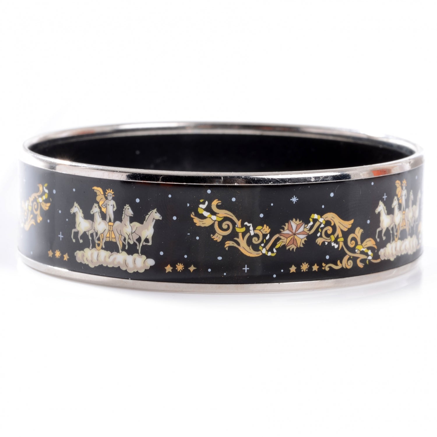 Hermes Enamel Printed Horses Wide Bracelet 70 Black 4 of 5