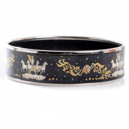 Hermes Enamel Printed Horses Wide Bracelet 70 Black 4 of 5