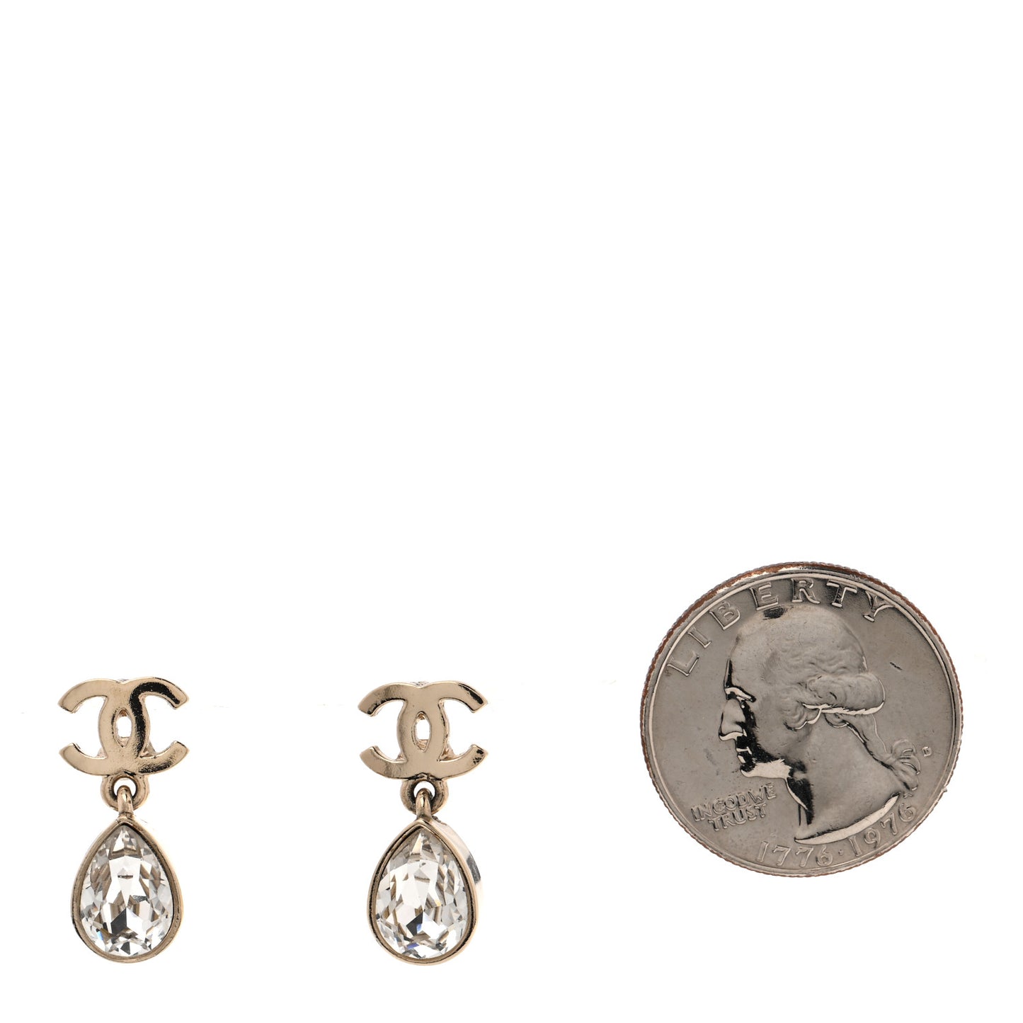 Crystal CC Tear Drop Earrings Gold