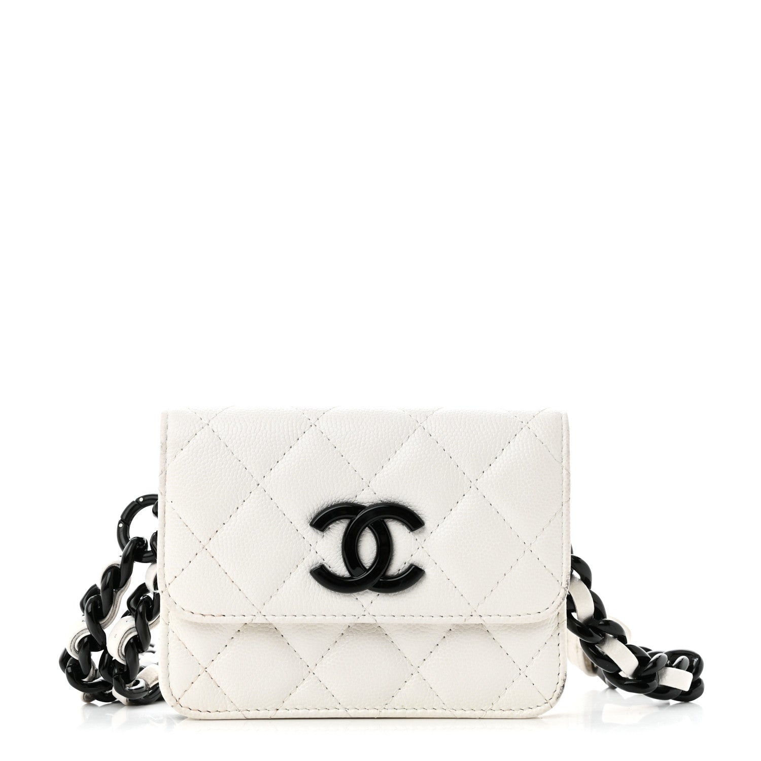 Chanel Caviar Quilted My Everything Belt Flap Card Holder White