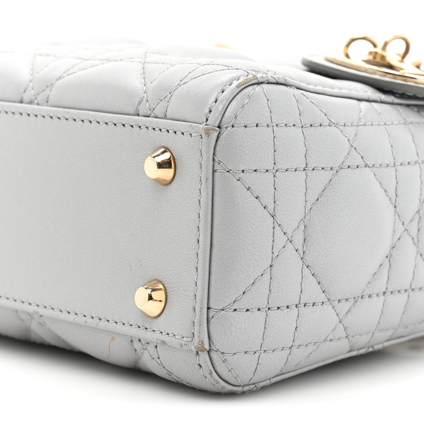 Metallic Lambskin Cannage Mini Lady Dior Grey