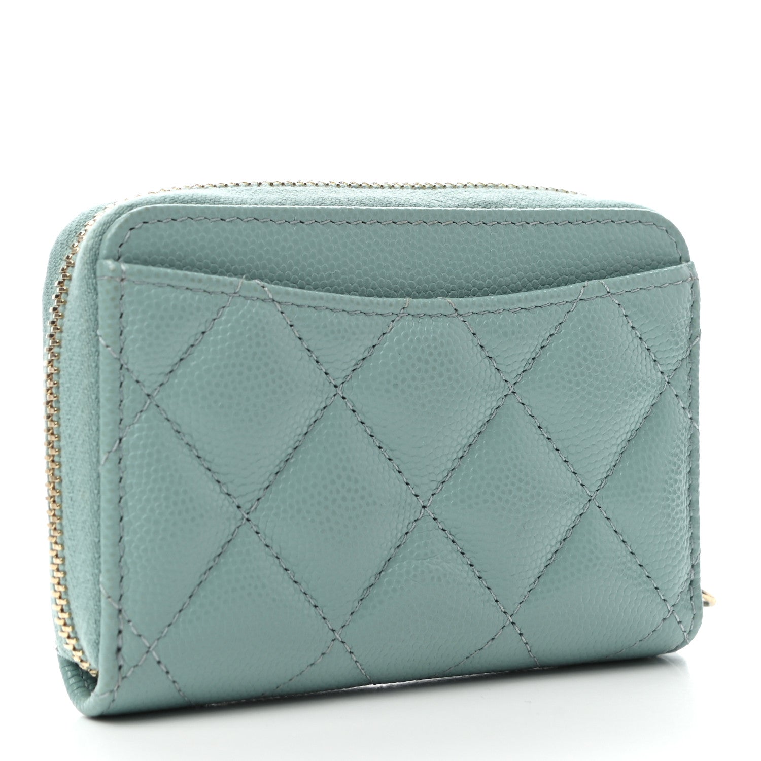 Chanel Caviar Quilted Zip Coin Purse Light Blue 3 of 8