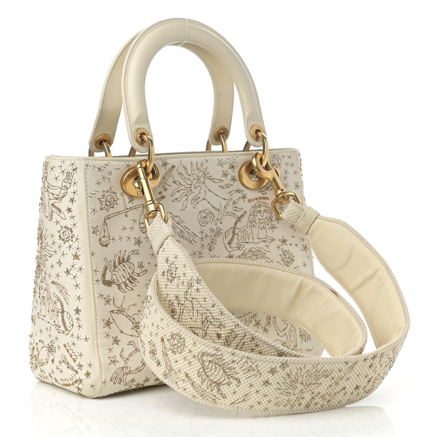 Embroidered Medium Lady Dior White Multicolor