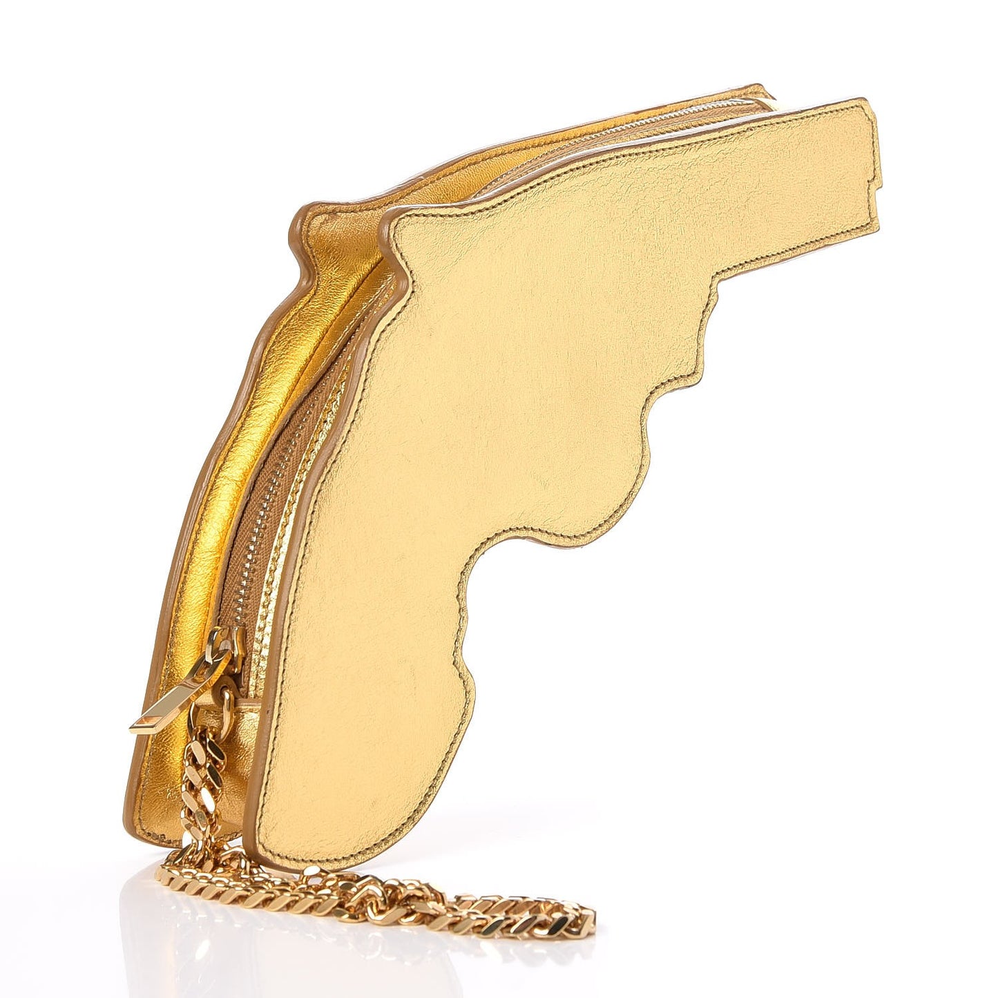 Metallic Calfskin Gun Clutch Gold