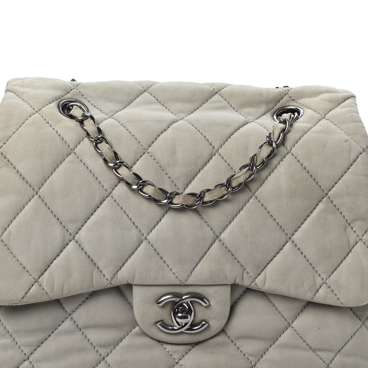 Lambskin Quilted Large 3 Flap Grey