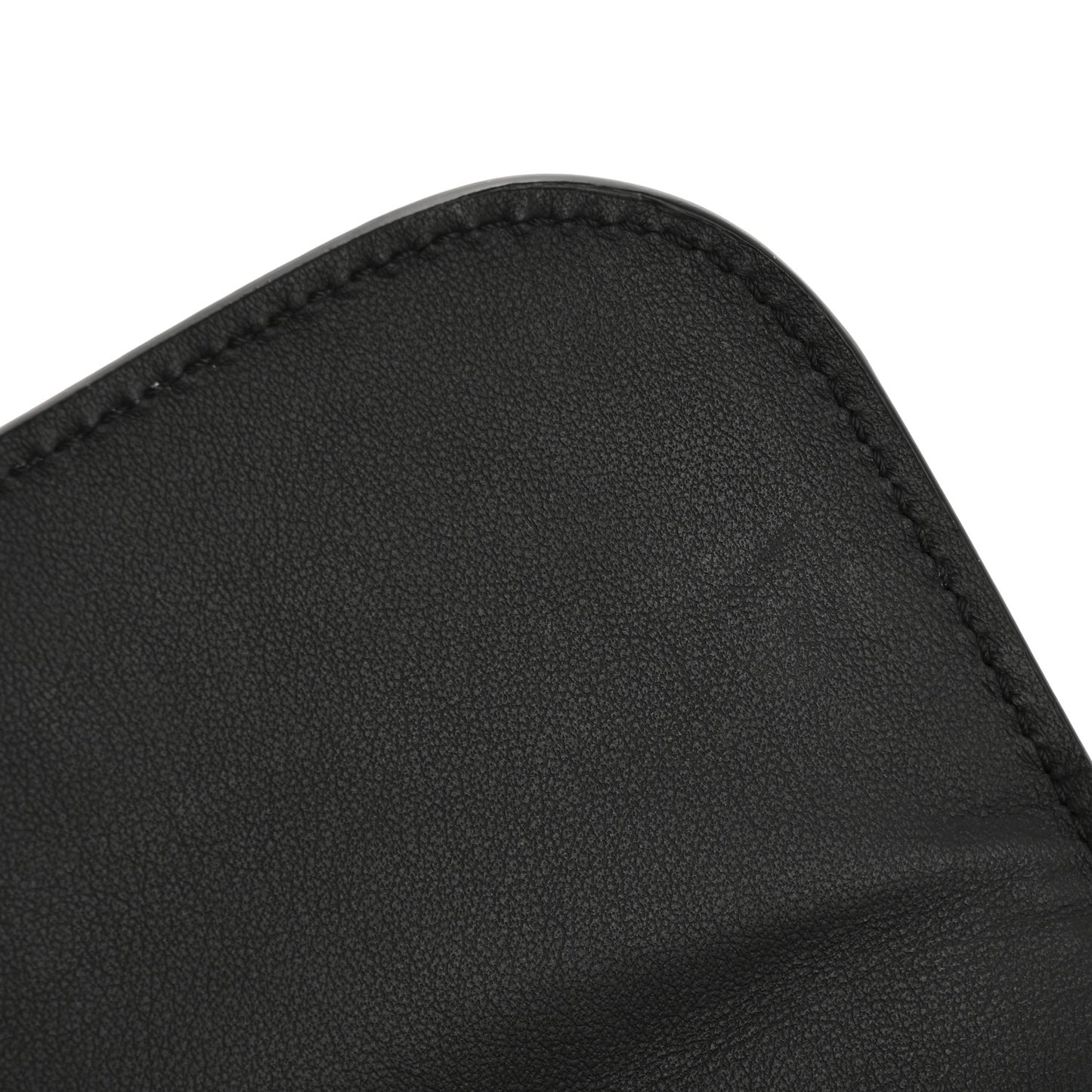 Grainy Calfskin Buckle Detail Flap Wallet Black