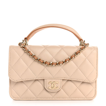 Chanel Lambskin Quilted Flap Phone Holder With Chain Ecru Dark Beige 1 of 13