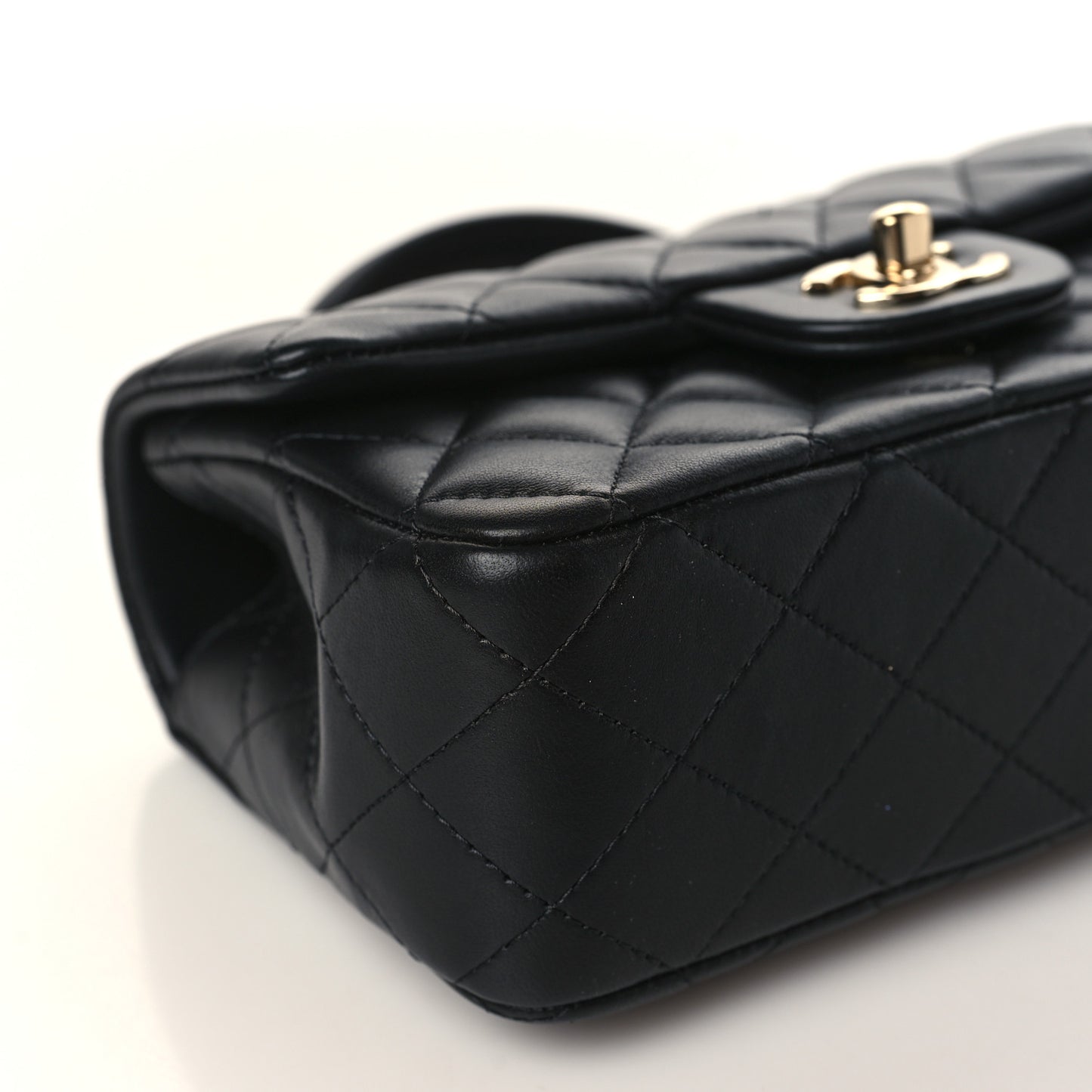Lambskin Quilted Mini Top Handle Rectangular Flap Black