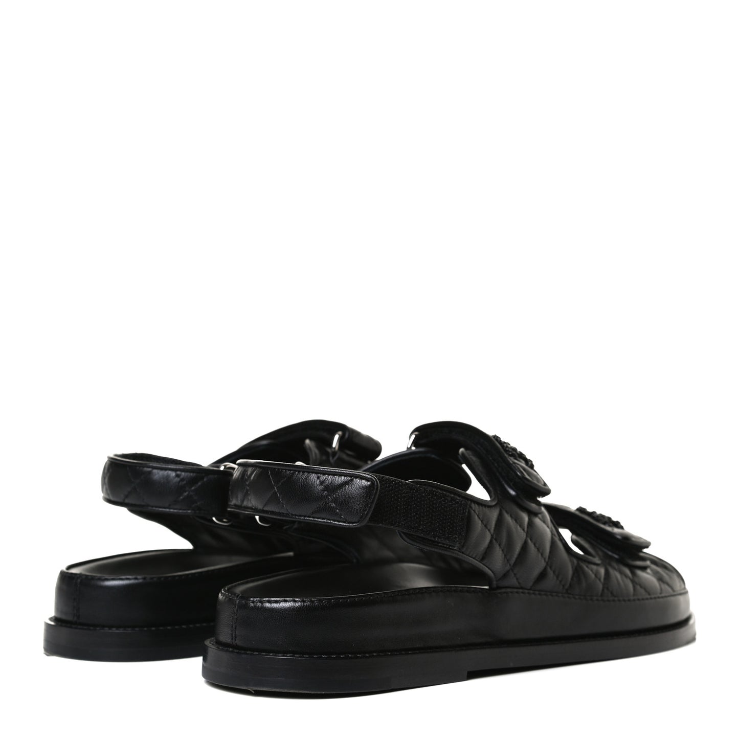 Lambskin Quilted Velcro Dad Sandals 41 So Black