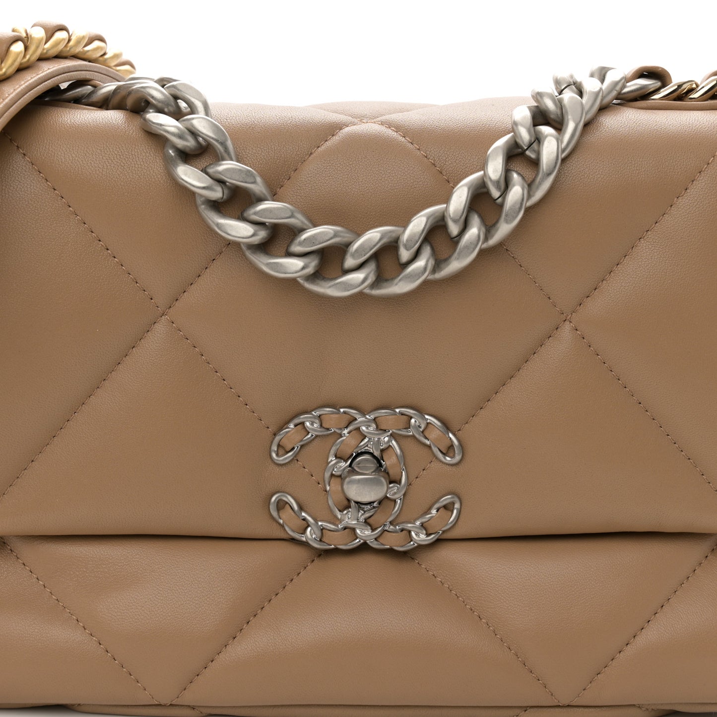 Lambskin Quilted Medium Chanel 19 Flap Dark Beige