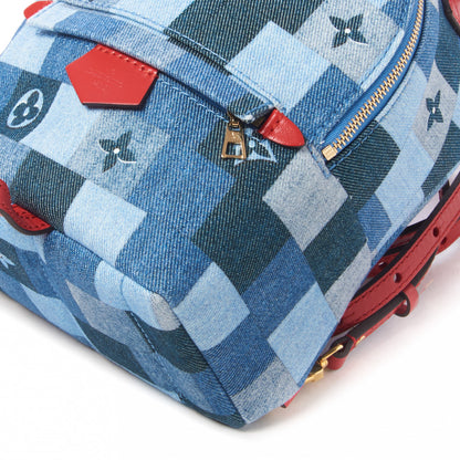 Louis Vuitton Denim Damier Monogram Patchwork Palm Springs Backpack Mini Blue Rouge 4 of 7