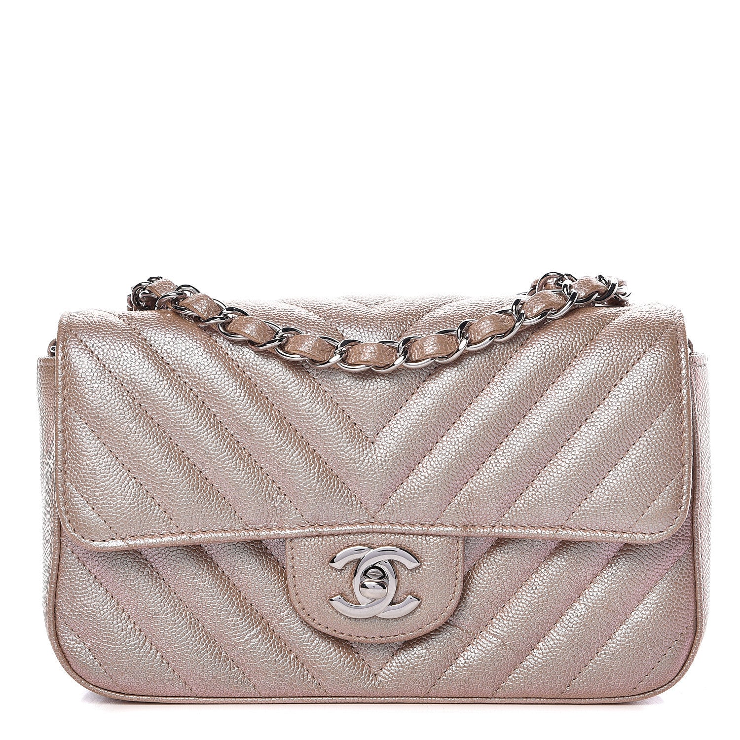 Chanel Iridescent Caviar Chevron Quilted Mini Rectangular Flap Light Gold 1 of 13