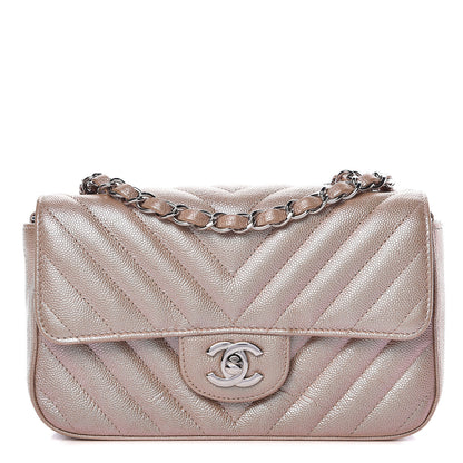 Chanel Iridescent Caviar Chevron Quilted Mini Rectangular Flap Light Gold 1 of 13