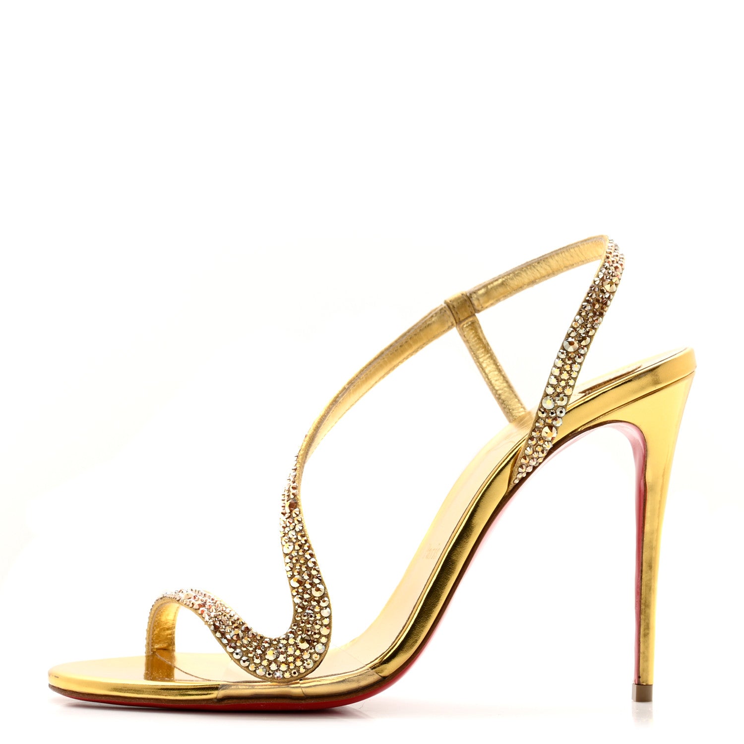Christian Louboutin Metallic Nappa Embossed Crystal Rosalie 100 Sandals 37.5 Gold 1 of 10