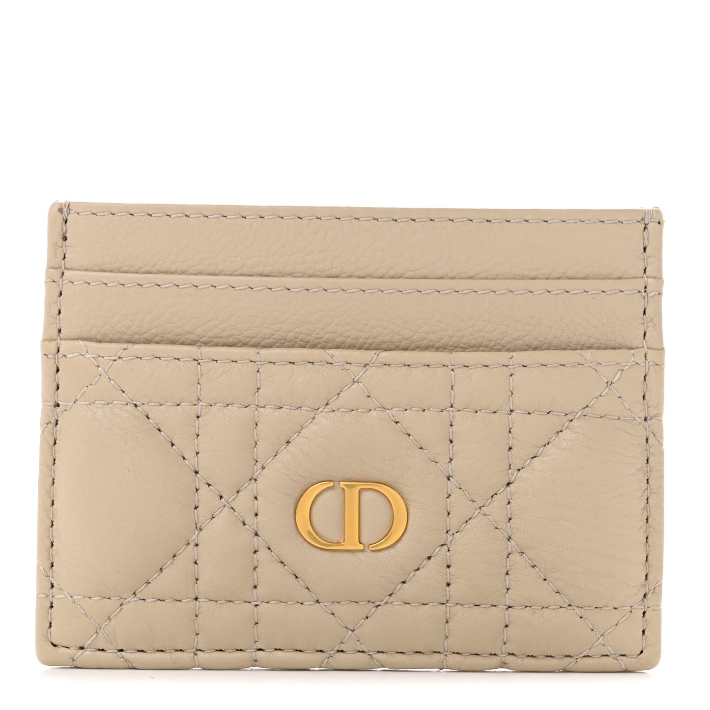 Supple Calfskin Cannage Caro Freesia Card Holder Powder Beige