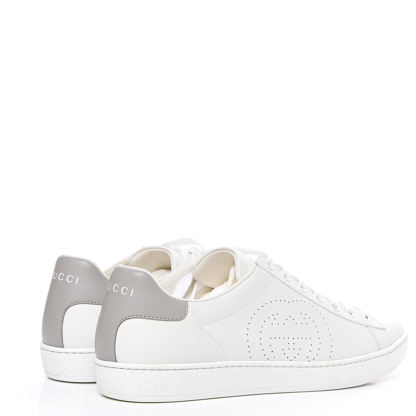 Calfskin Interlocking G Perforated Womens Ace Sneakers 39 White Grey Sky