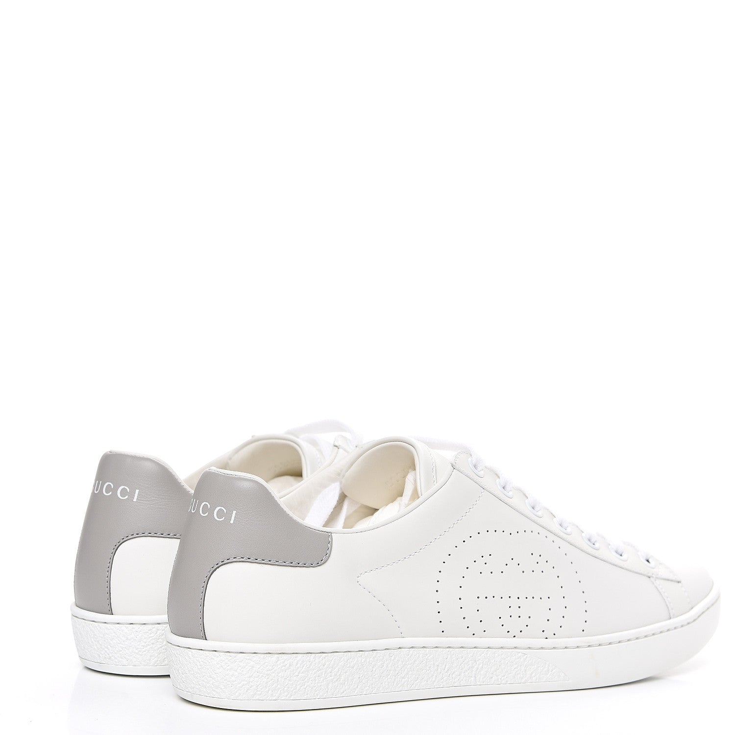 Gucci Calfskin Interlocking G Perforated Womens Ace Sneakers 39 White Grey Sky 4 of 9