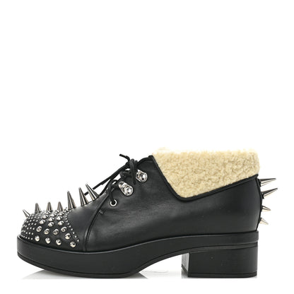 Gucci Calfskin Faux Shearling Studded Victor Ankle Boots 38 Black Mystic White 1 of 8