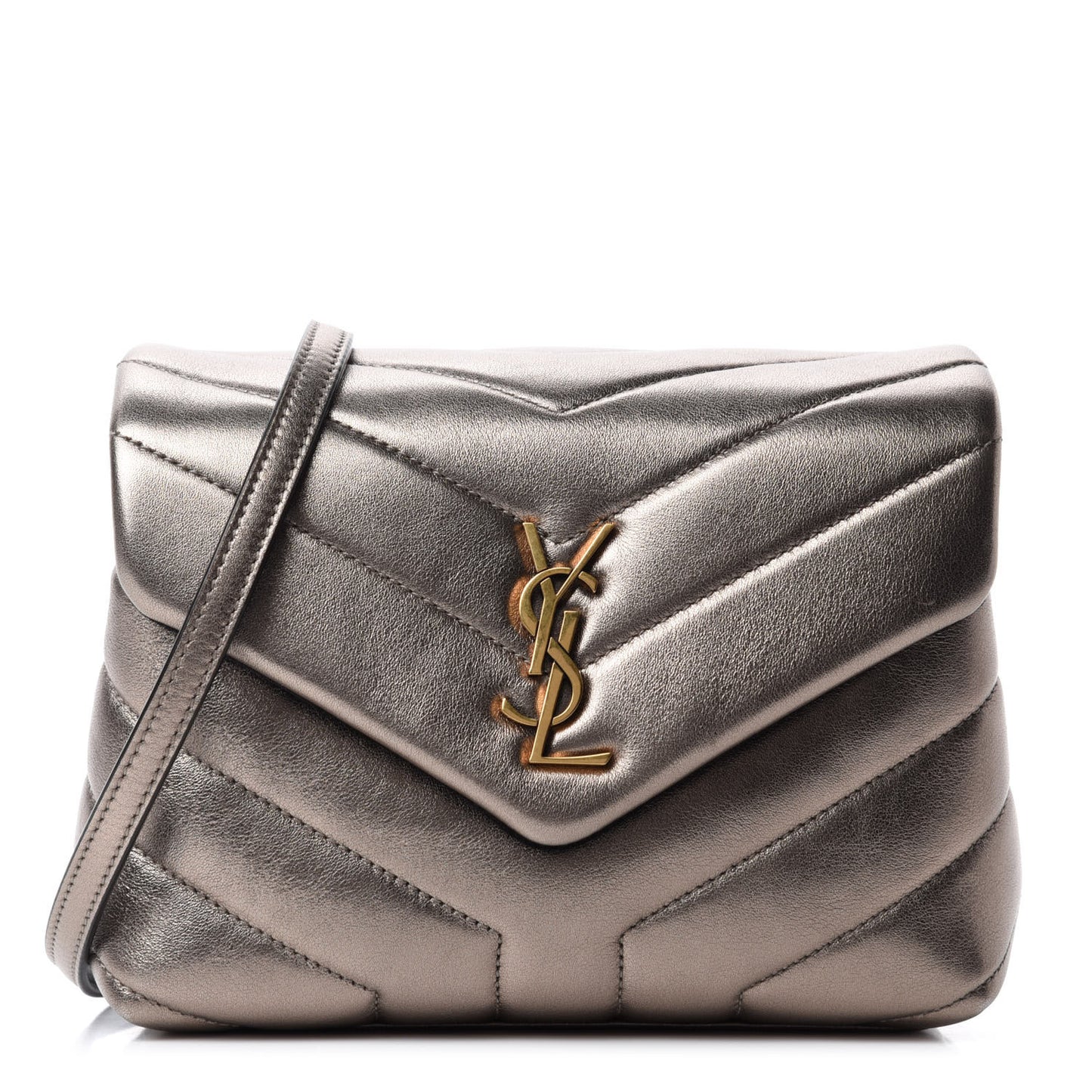 Metallic Calfskin Y Quilted Monogram Toy Loulou Crossbody Bag Piombo