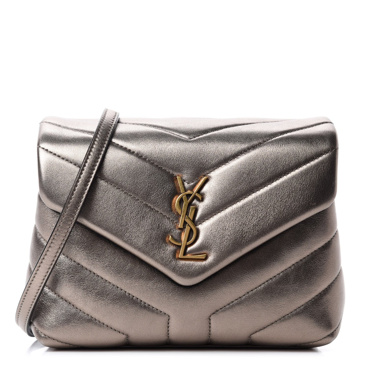 Saint Laurent Metallic Calfskin Y Quilted Monogram Toy Loulou Crossbody Bag Piombo 1 of 13
