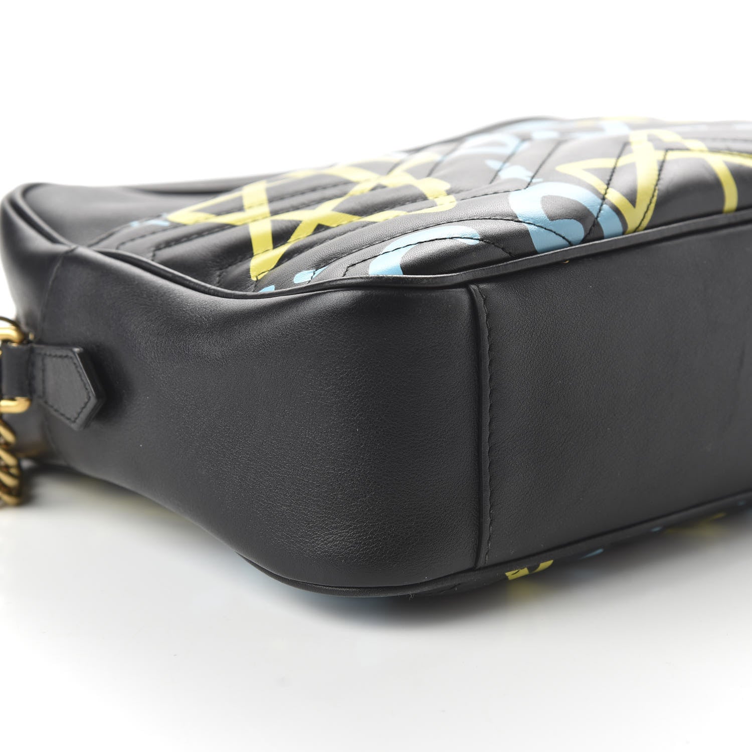 Gucci Calfskin Matelasse GucciGhost Medium GG Marmont Chain Shoulder Bag Black New Acquamarine 6 of 10