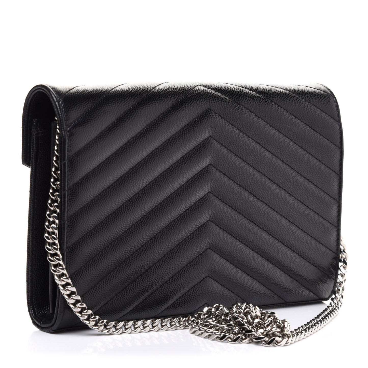 Grain De Poudre Matelasse Chevron Monogram Chain Wallet Black