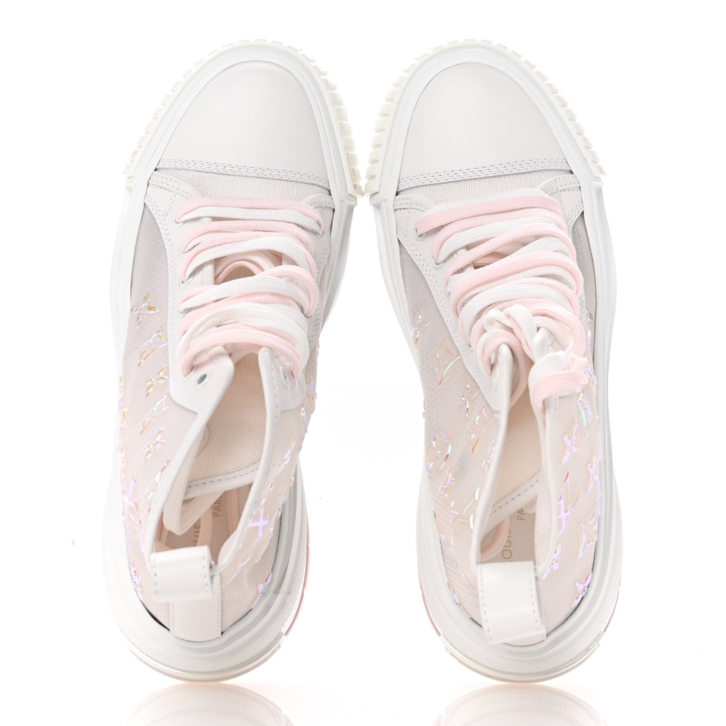 Iridescent Technical Mesh Monogram LV Squad Sneaker Boots 38.5 Rose Clair