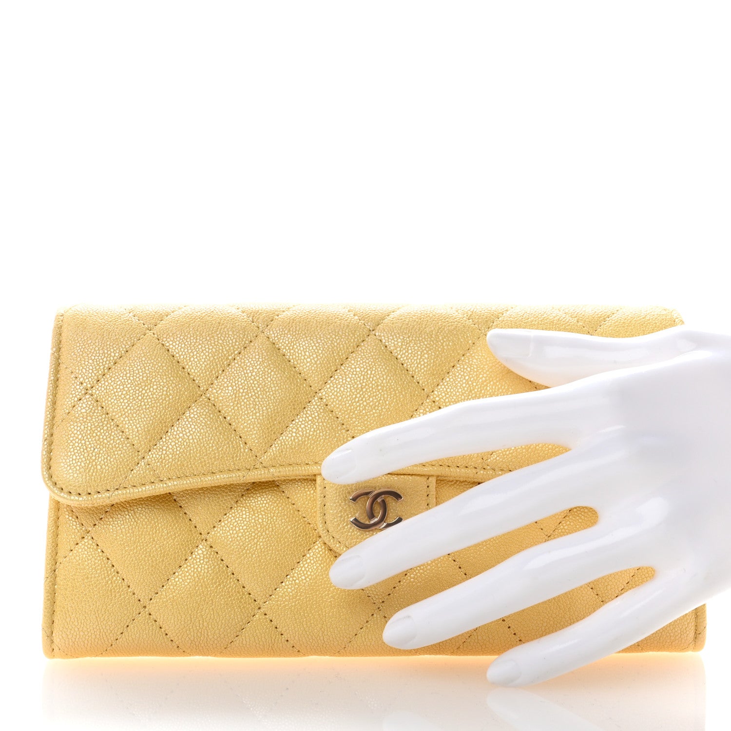 Chanel Iridescent Caviar Quilted Long Gusset Flap Wallet Yellow 2 of 8