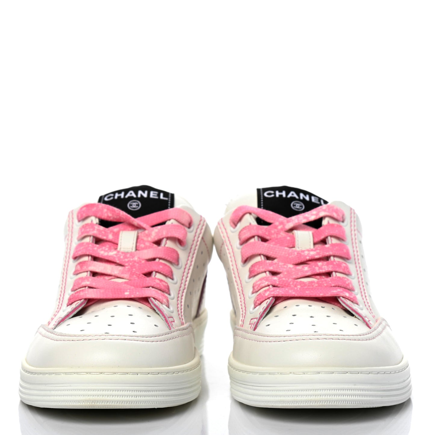 Calfskin Womens Logo Sneakers 37.5 White Pink