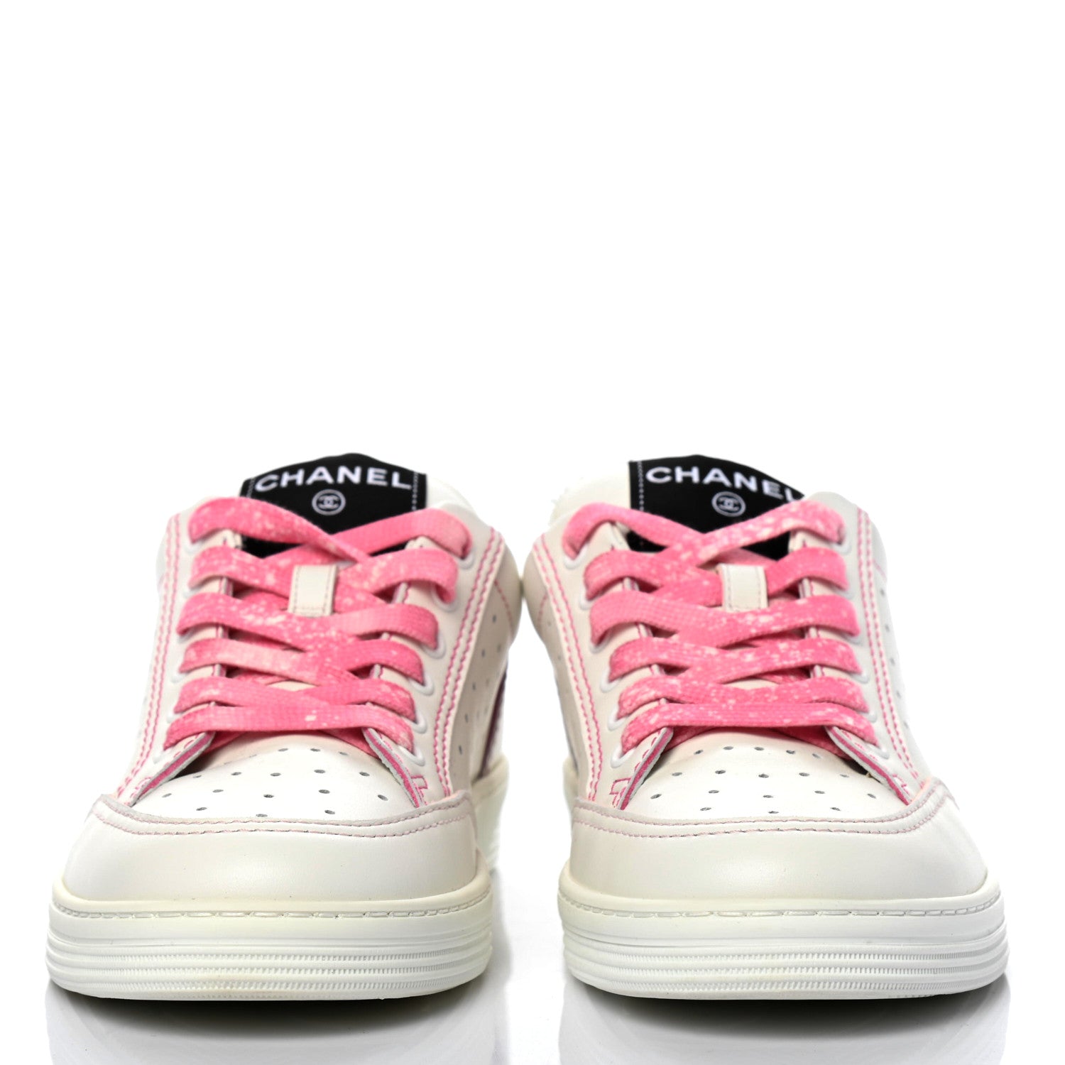 Chanel Calfskin Womens Logo Sneakers 37.5 White Pink 2 of 8