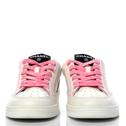 Chanel Calfskin Womens Logo Sneakers 37.5 White Pink 2 of 8