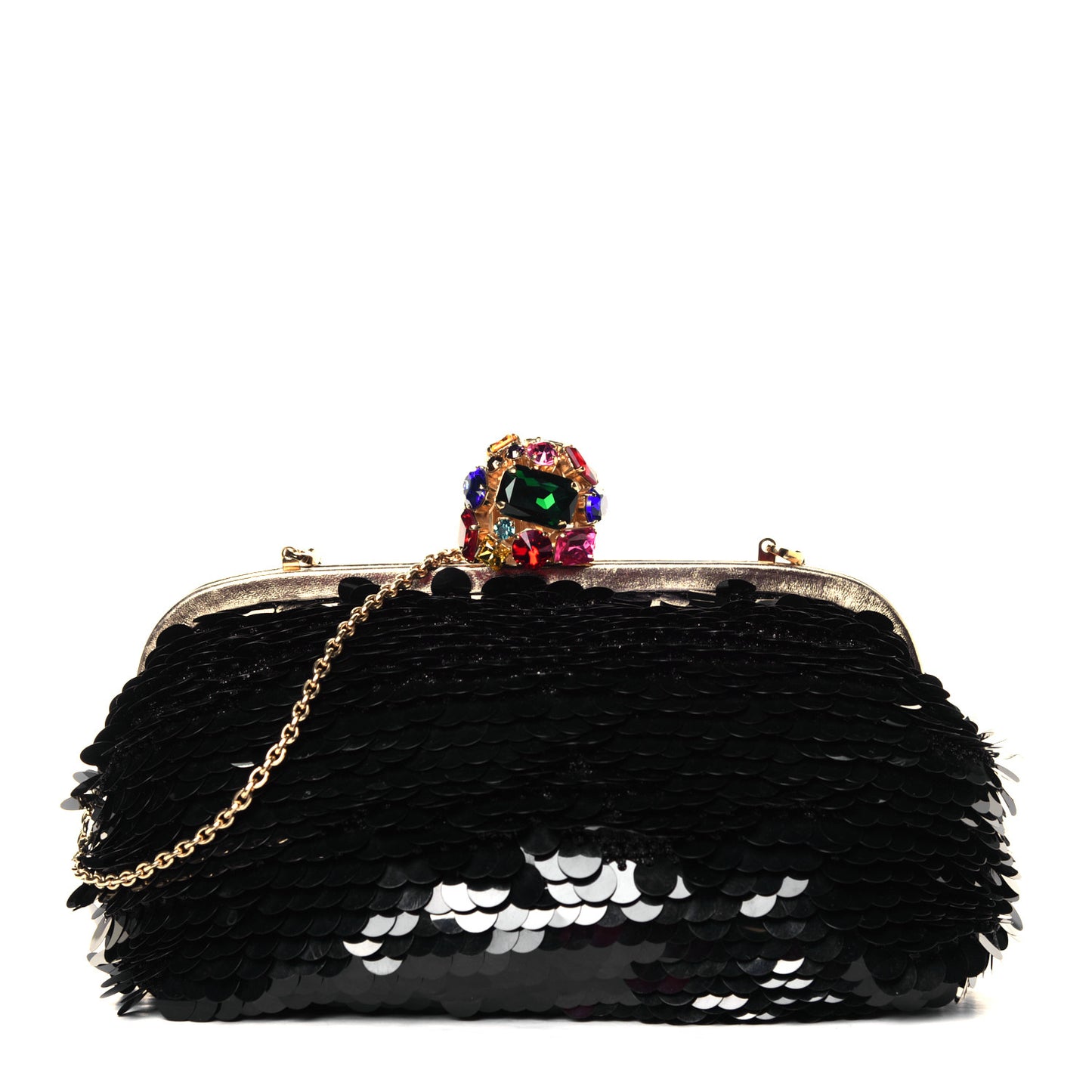 Sequin Crystal Embellished Chain Clutch Black Multicolor