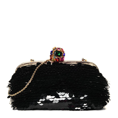 Dolce & Gabbana Sequin Crystal Embellished Chain Clutch Black Multicolor 1 of 5
