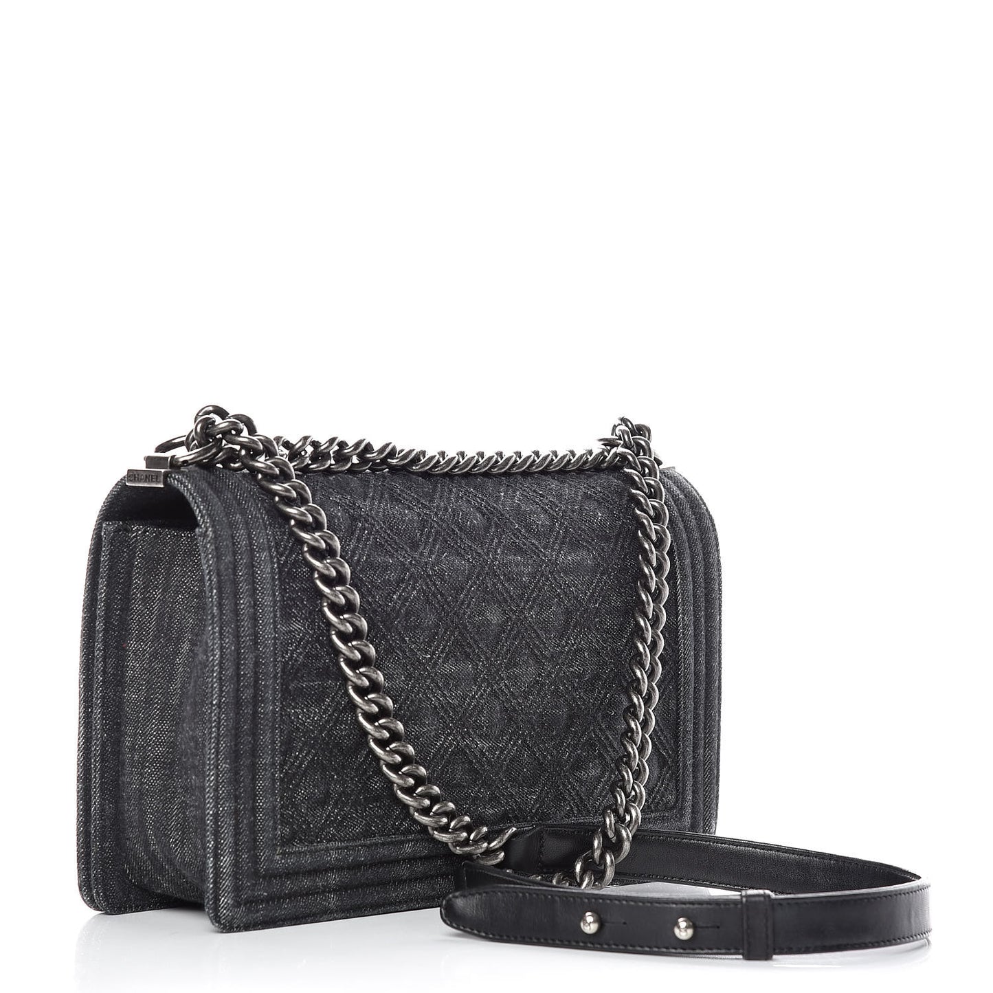 Denim Quilted New Medium Boy Flap Black