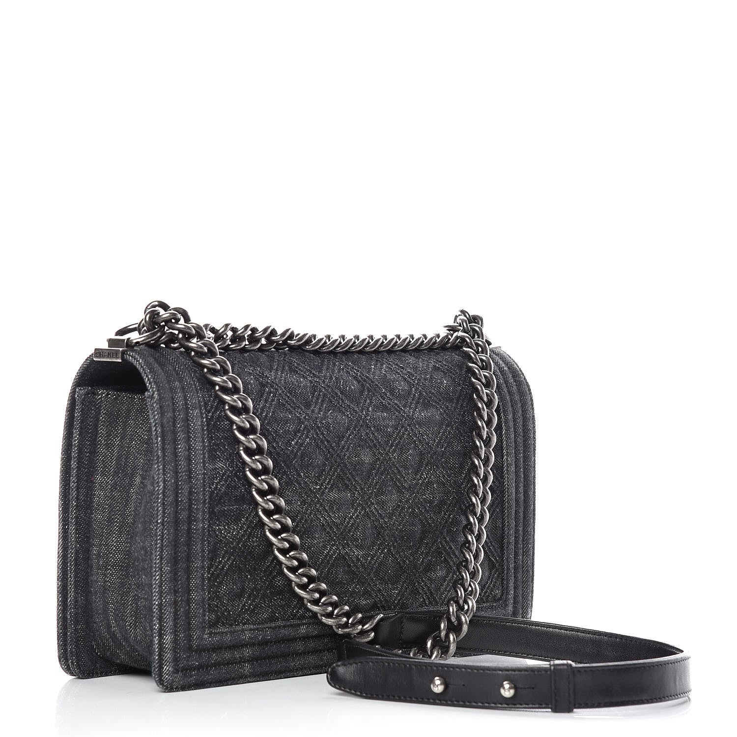 Chanel Denim Quilted New Medium Boy Flap Black 3 of 9