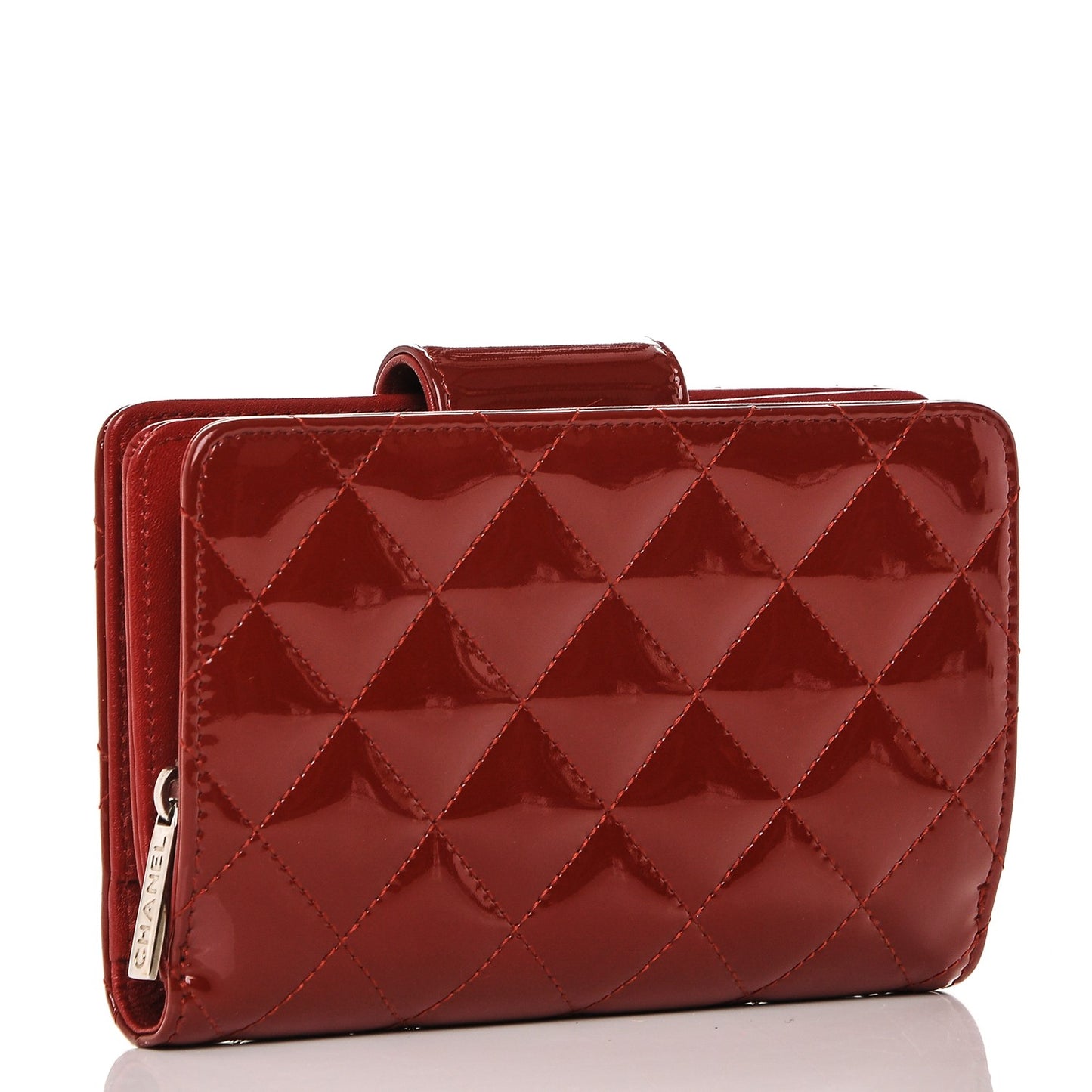 Patent Quilted Brilliant Compact Zip Wallet Red