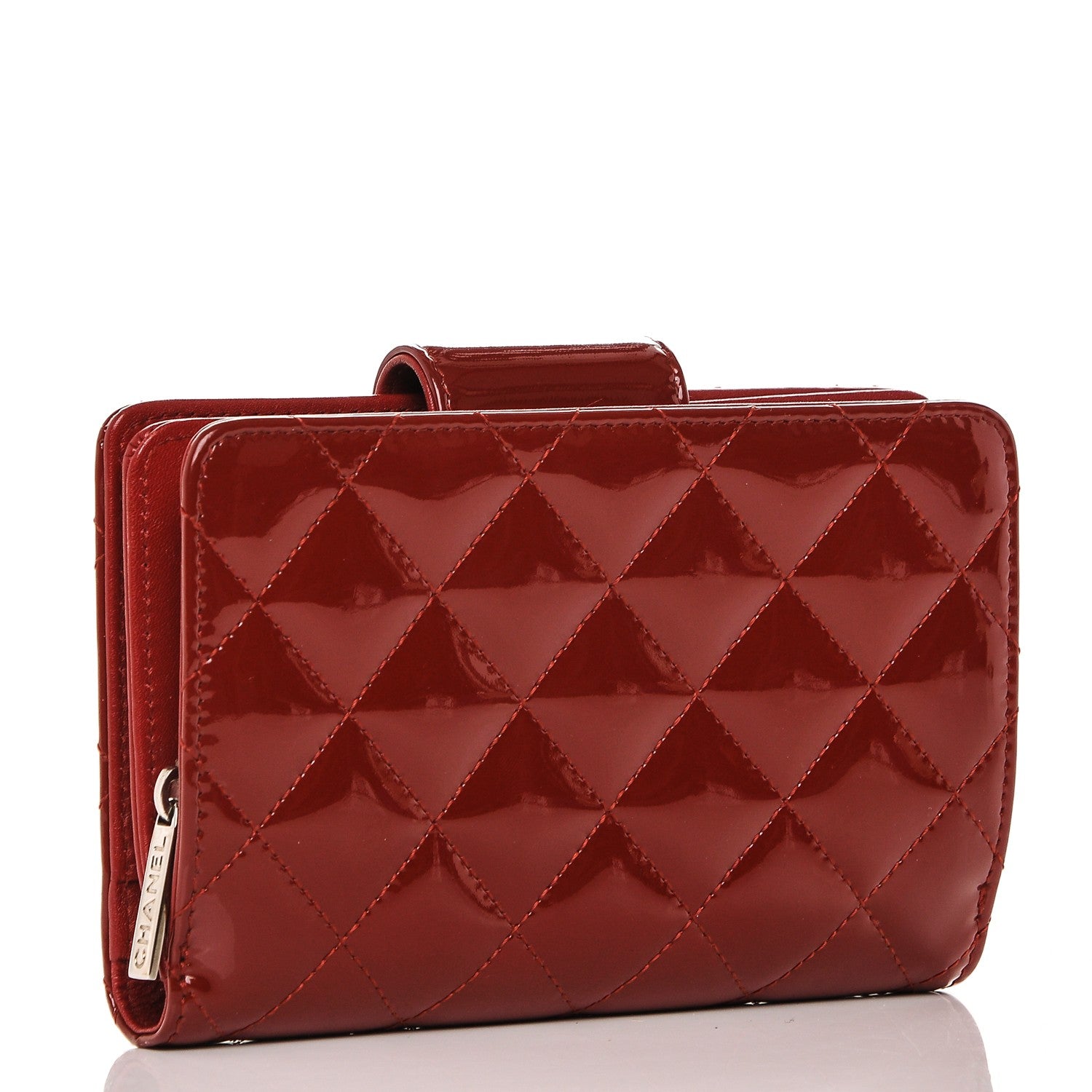 Chanel Patent Quilted Brilliant Compact Zip Wallet Red 3 of 8