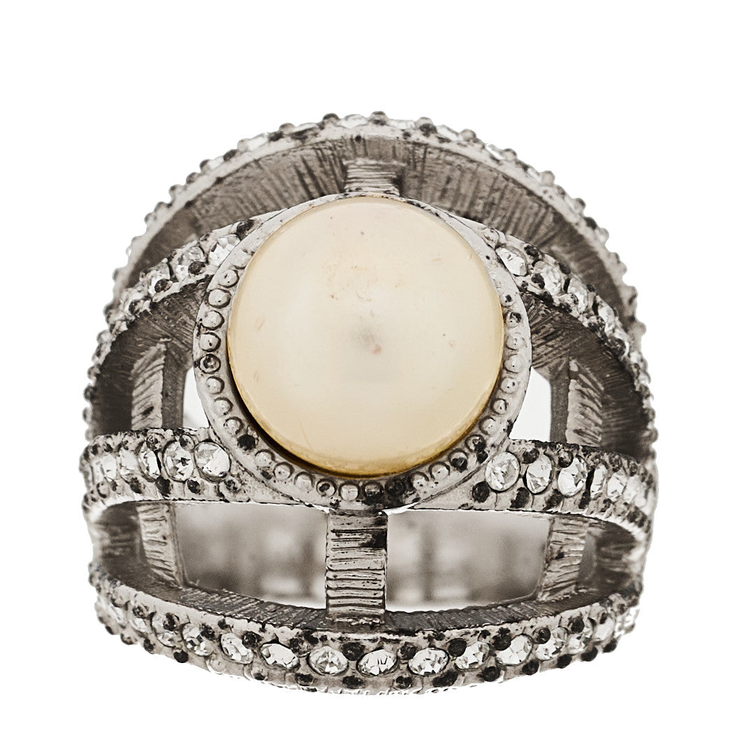 Pearl Crystal Ring 54 7 Silver