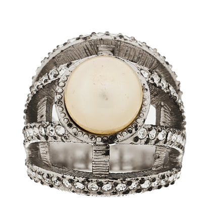 Chanel Pearl Crystal Ring 54 7 Silver 1 of 5