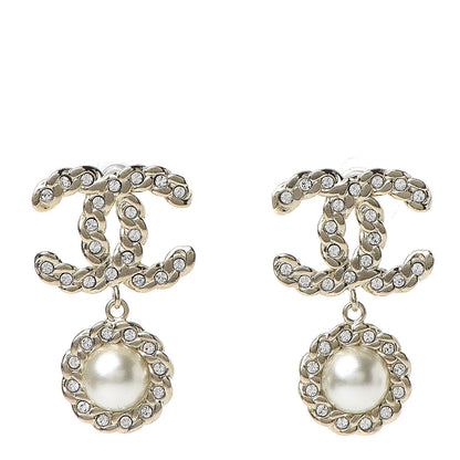 Chanel Crystal Pearl Pearls Coronation CC Drop Earrings Gold 1 of 5