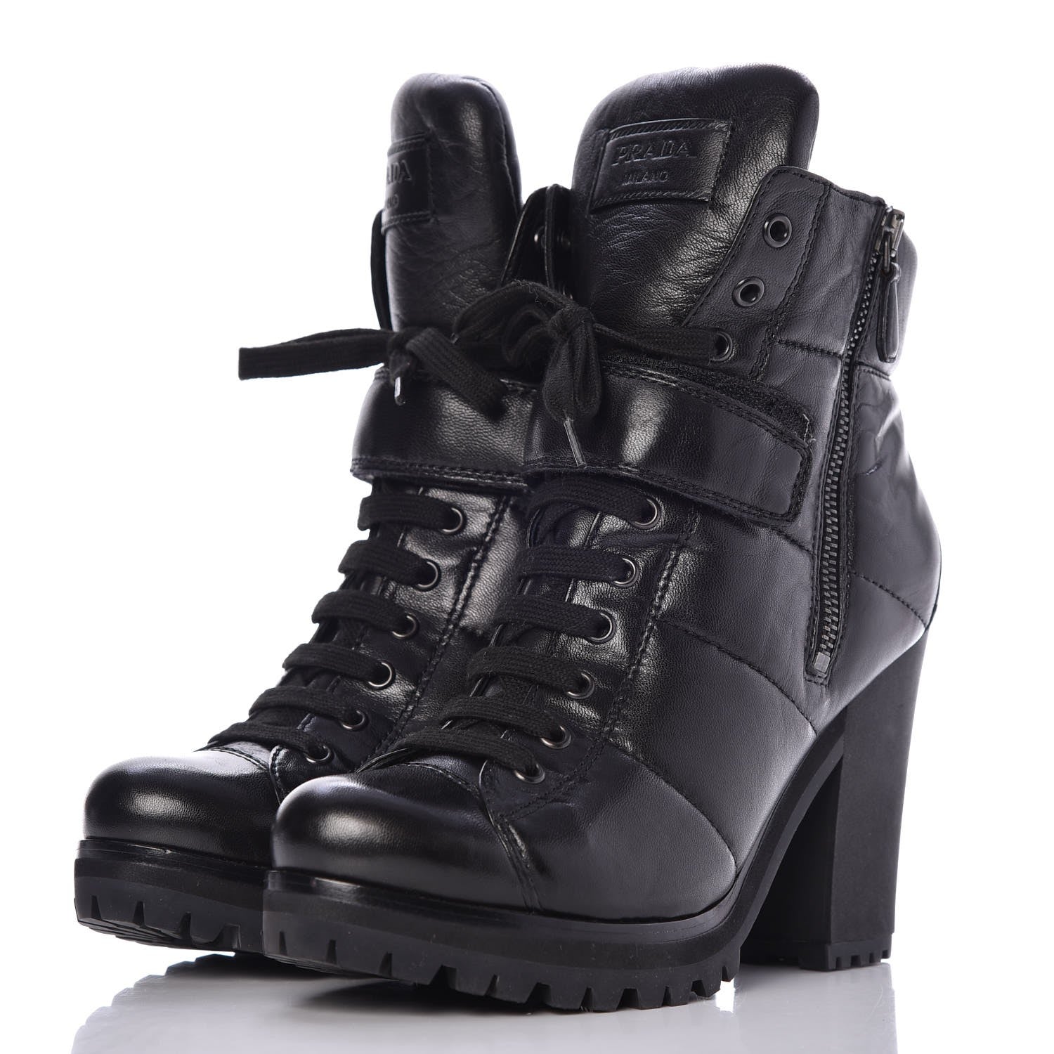Prada Nappa Lace Up Ankle Boots 38 Black 3 of 13