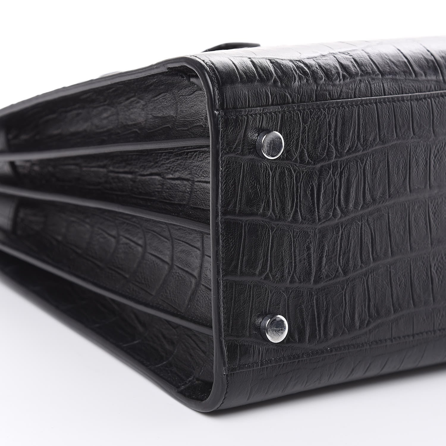 Saint Laurent Calfskin Crocodile Embossed Small Sac de Jour Black 8 of 11